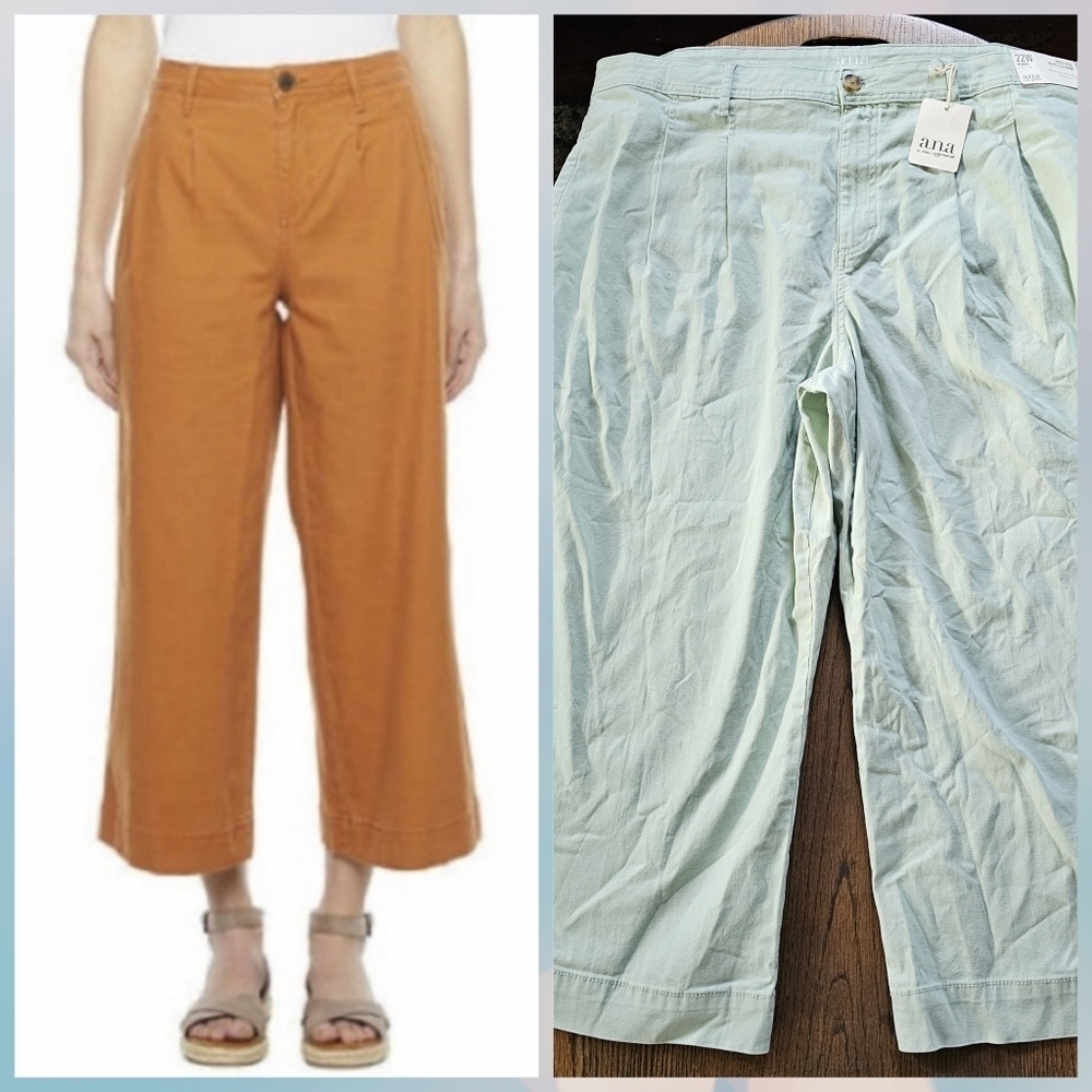 a.n.a High-Rise Wide Leg Cropped Cameo Green Pants Size Women's 22W NEW